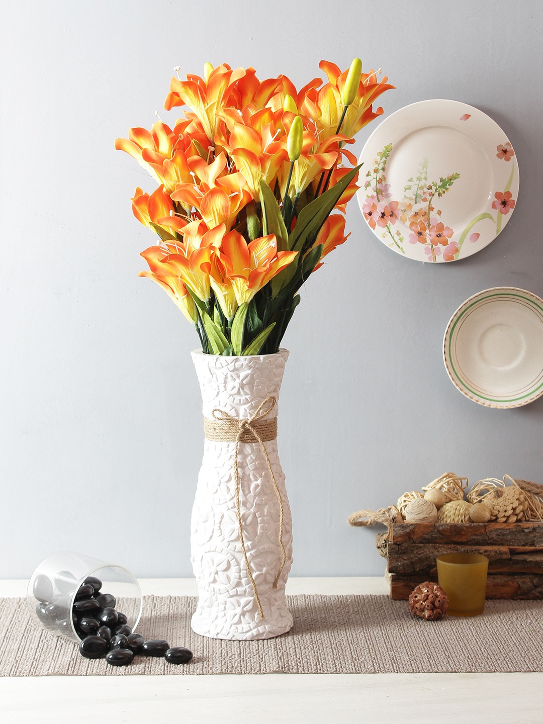 

Fourwalls Set of 2 Orange & Green Artificial Lily Flower Bunches without Pot