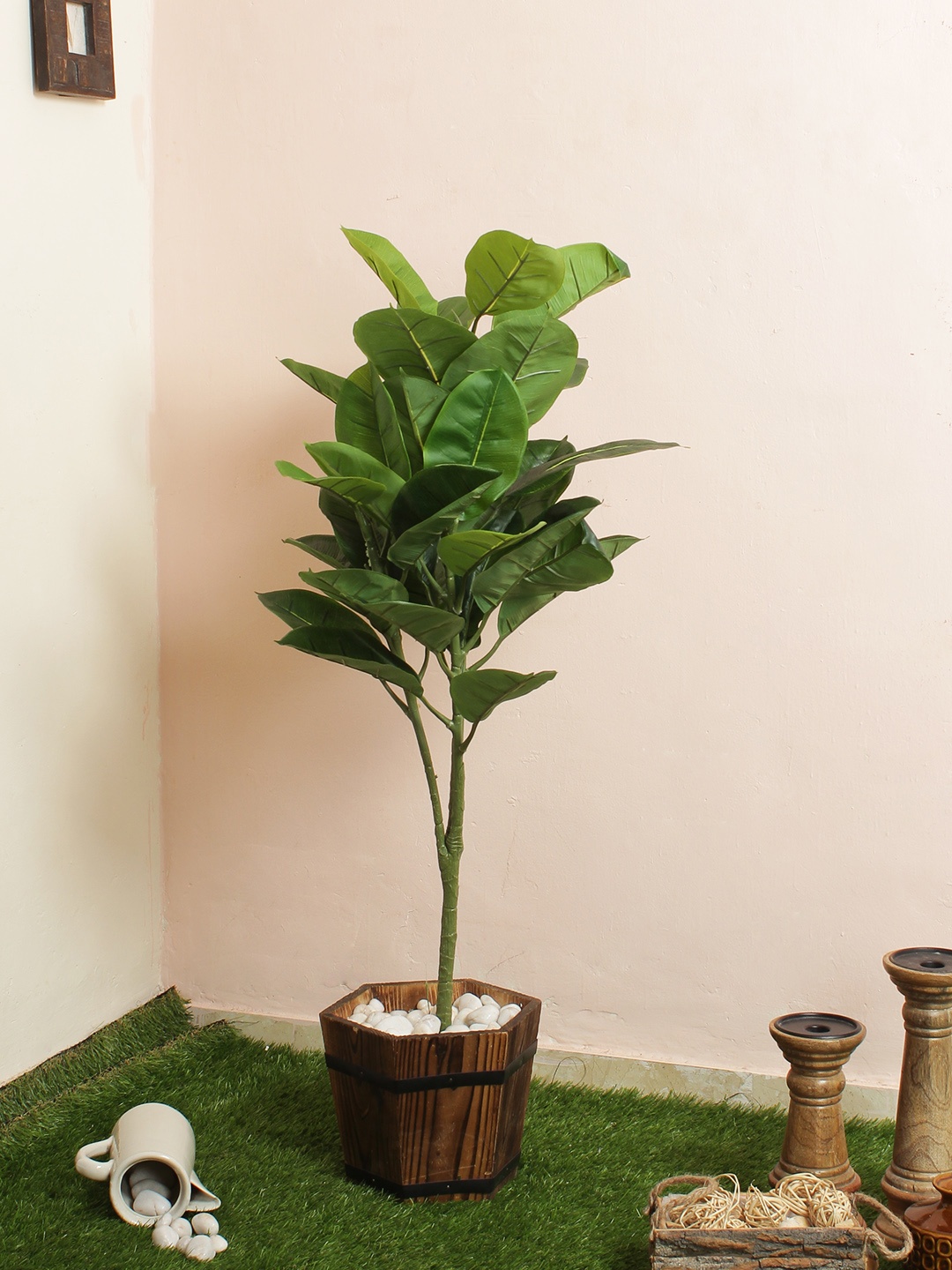 

Fourwalls Green Artificial Rubber Floor Plant without Pot