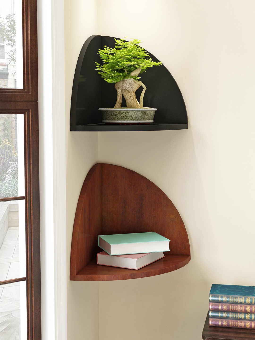 

Home Sparkle Black & Brown Set of 2 MDF Corner Wall Shelf