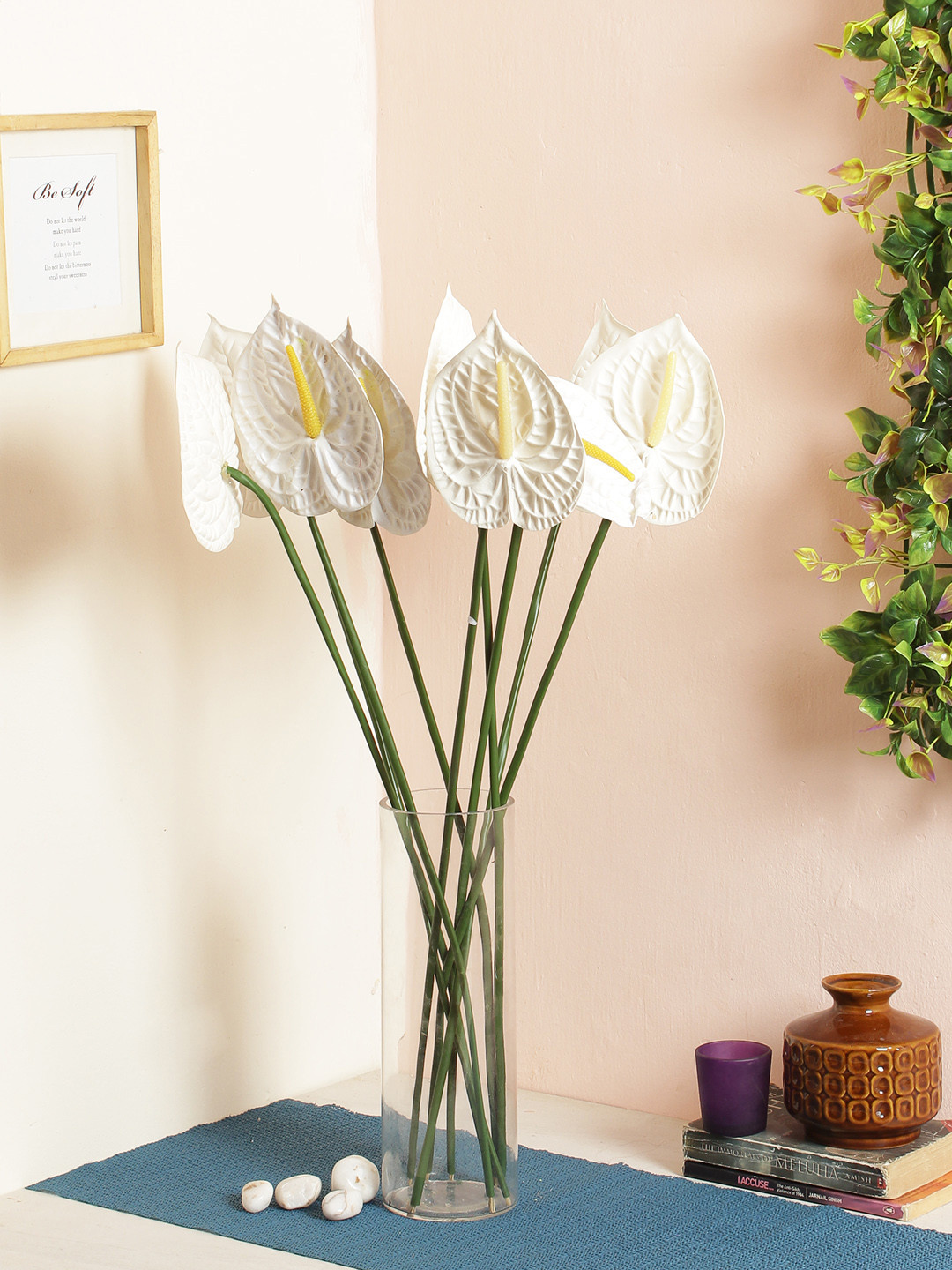 

Fourwalls Set of 8 Red Artificial Anthurium Flower Sticks without Pot, White