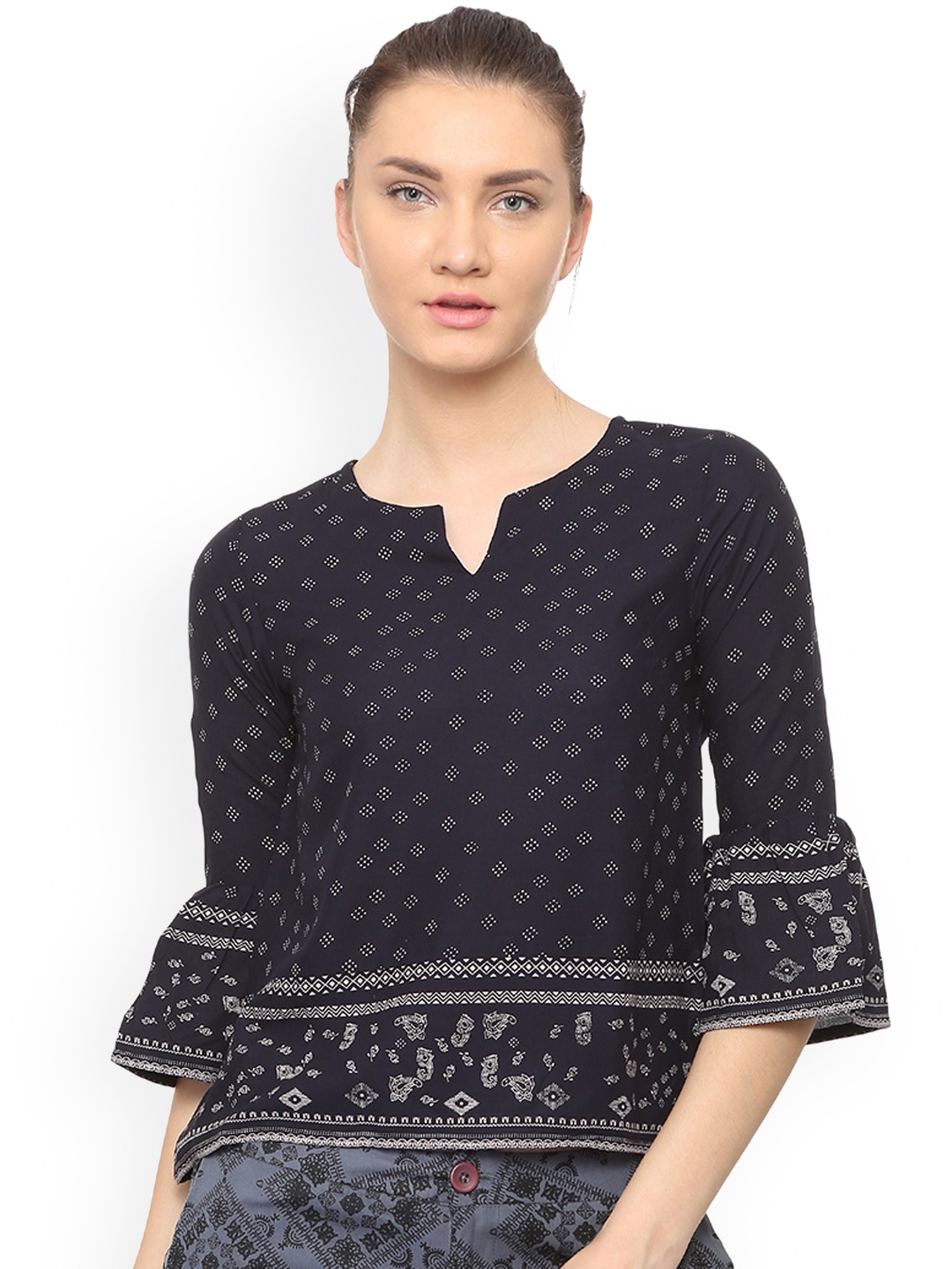 

People Women Navy Blue Printed Top