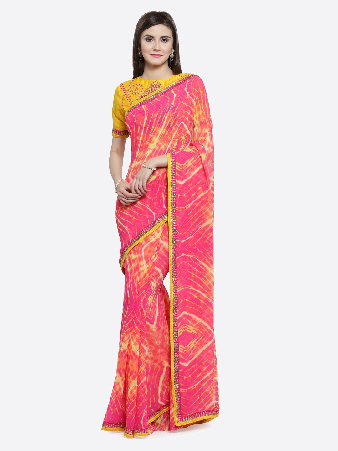 

Shaily Pink Printed Pure Georgette Saree
