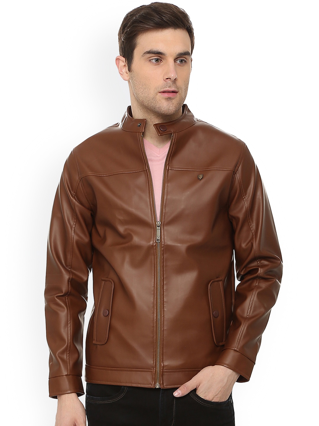 

Allen Solly Men Brown Solid Biker Jacket