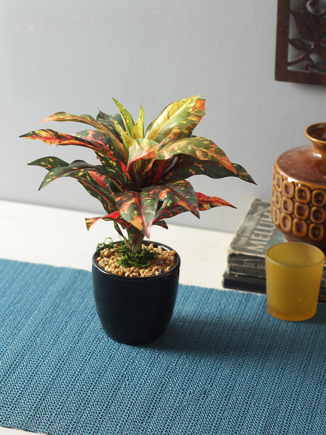 

Fourwalls Yellow & Green 24 cm tall Artificial Dracaena Bonsai Plant With Vase