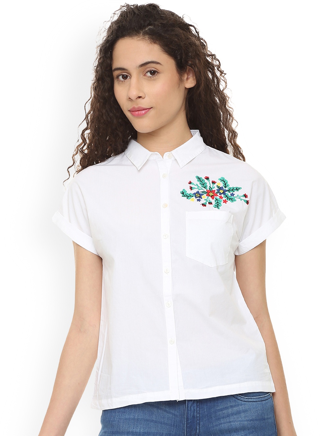 

People Women White Regular Fit Solid Casual Shirt