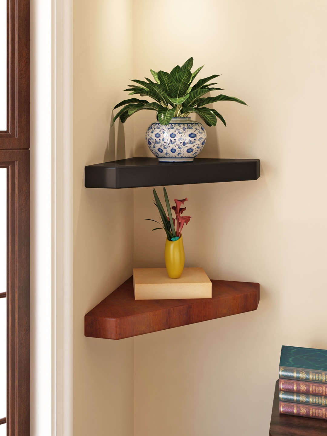

Home Sparkle Set of 2 Corner Wall Shelves, Black