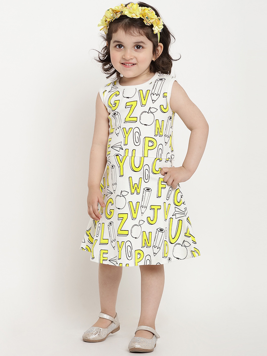 

berrytree Girls White Printed Organic Cotton A-Line Sustainable Dress
