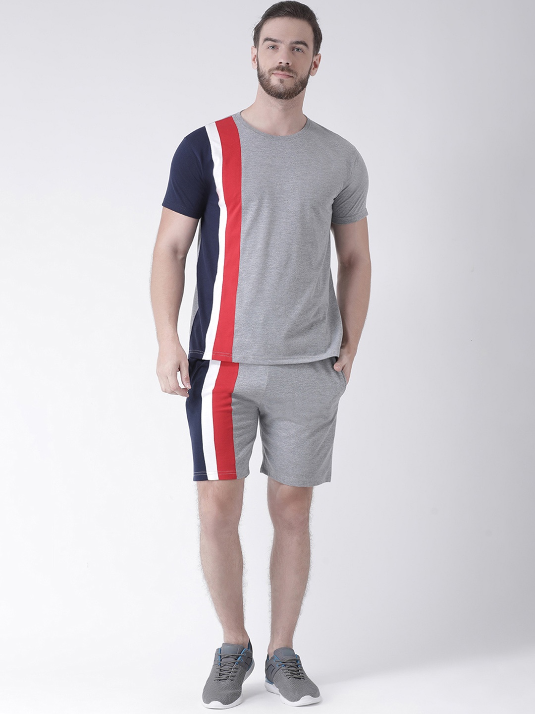 

GRIFFEL Men Grey Striped Clothing Set