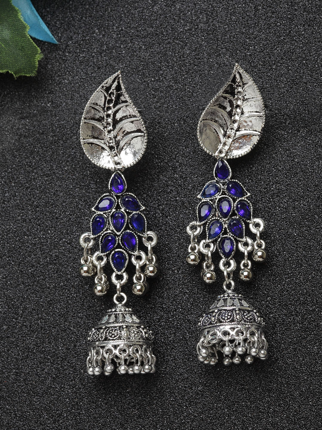 

Moedbuille Blue Paisley Shaped Jhumkas