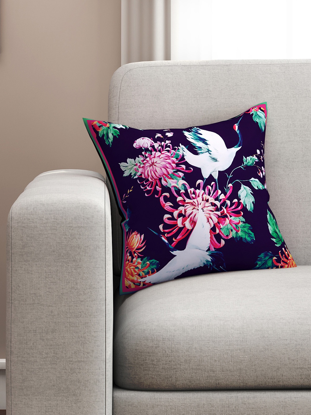 

SEJ by Nisha Gupta Navy Blue Single Floral Square Cushion Covers