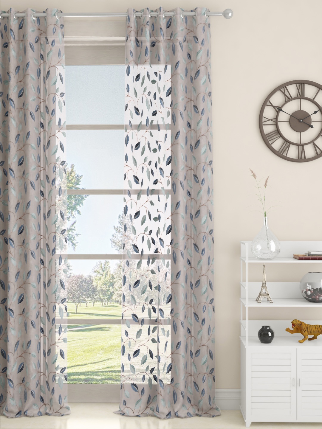 

GM White & Blue Printed Sheer Door Curtain