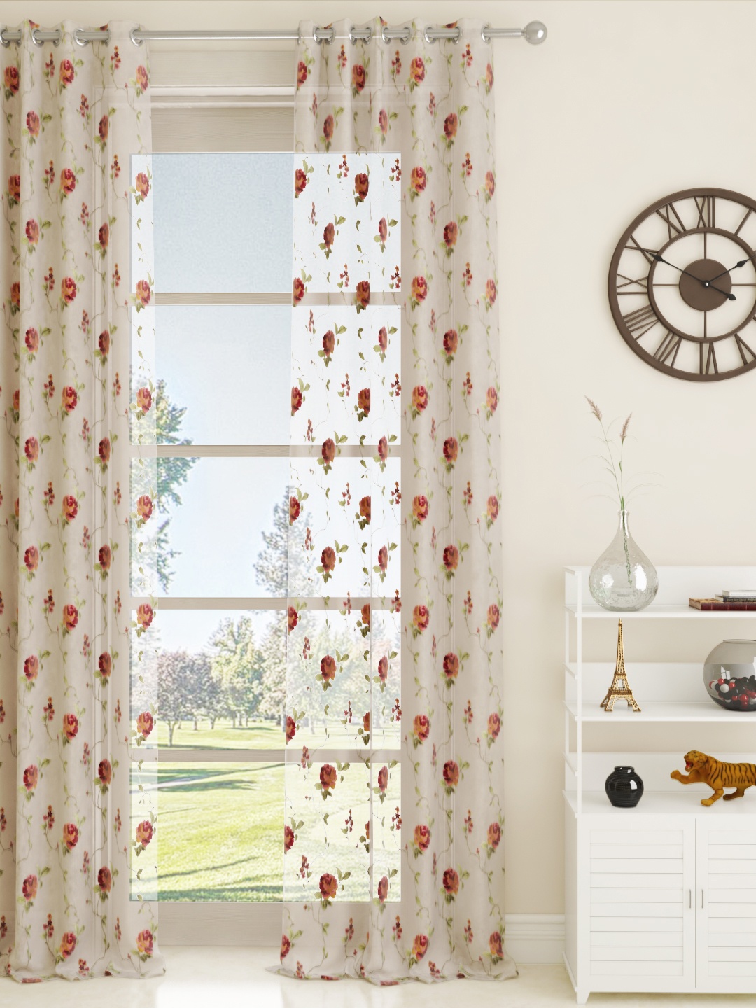 

GM White & Maroon Printed Sheer Door Curtain