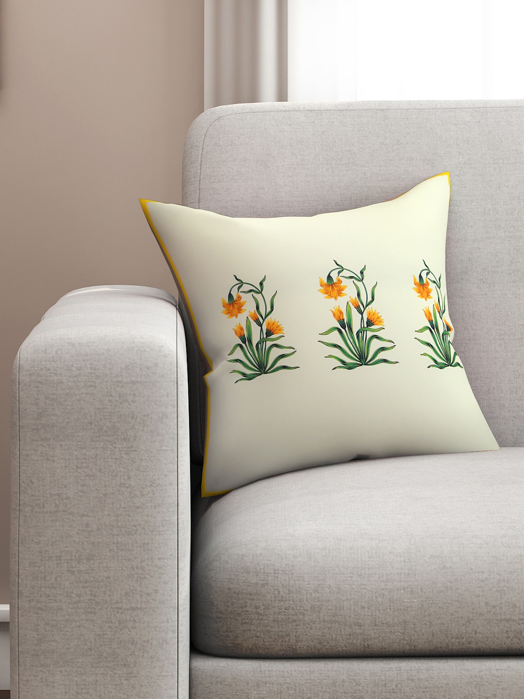 

SEJ by Nisha Gupta Yellow Single Floral Square Cushion Cover