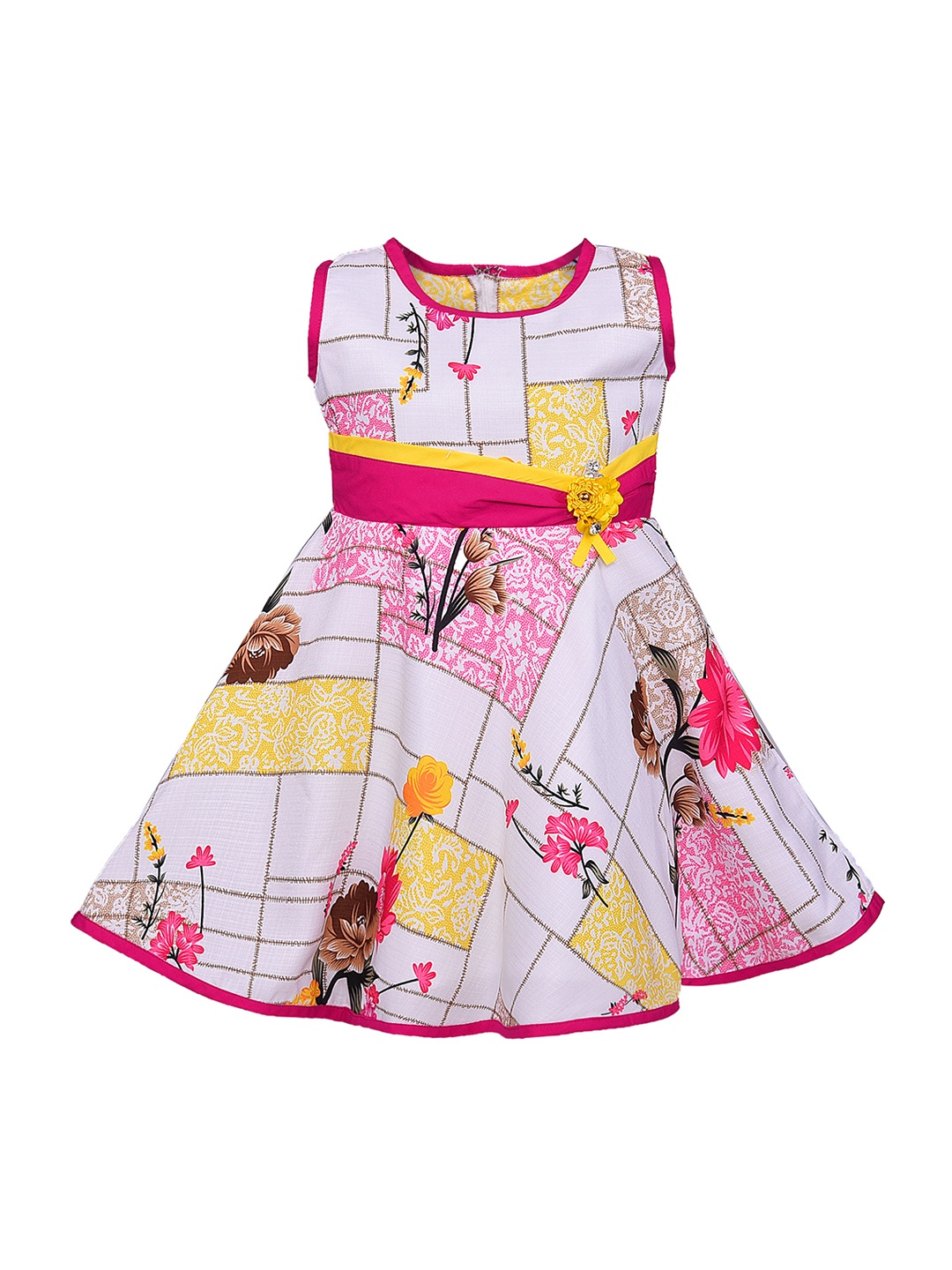 

Wish Karo Girls White & Pink Printed Fit and Flare Dress
