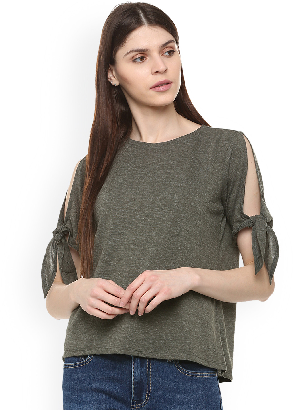 

People Women Olive Green Solid Top
