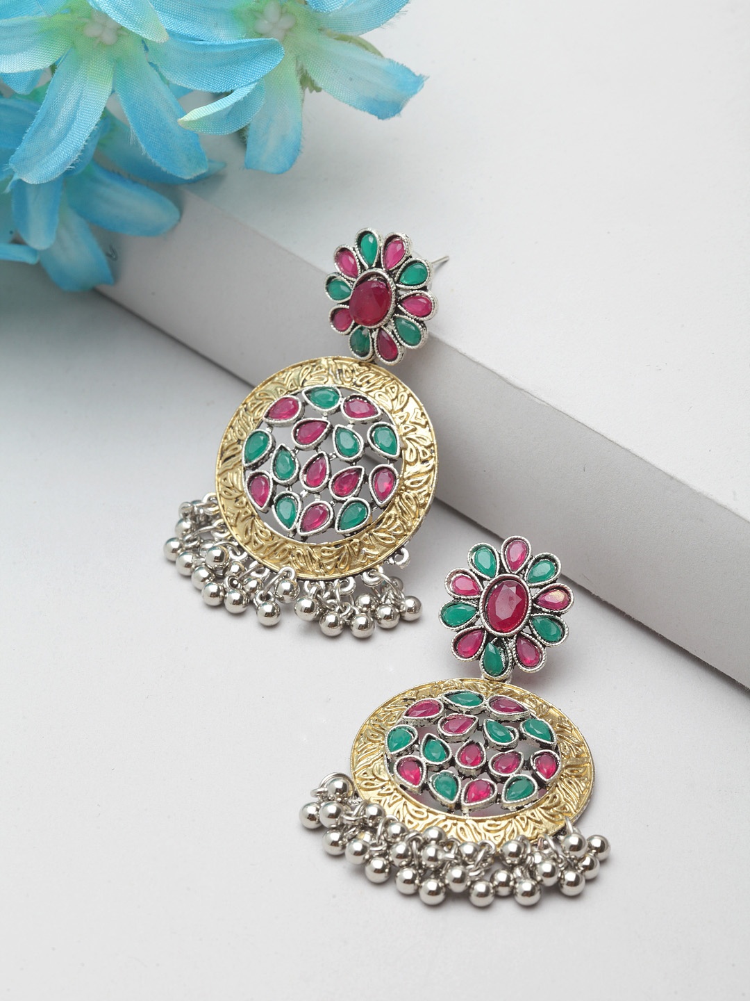 

Moedbuille Women Gold-Plated & Burgundy Handcrafted Circular Drop Earrings