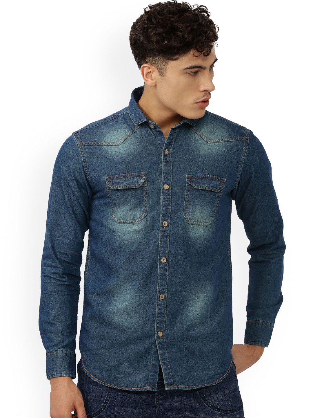 

Campus Sutra Men Blue Standard Regular Fit Faded Casual Shirt