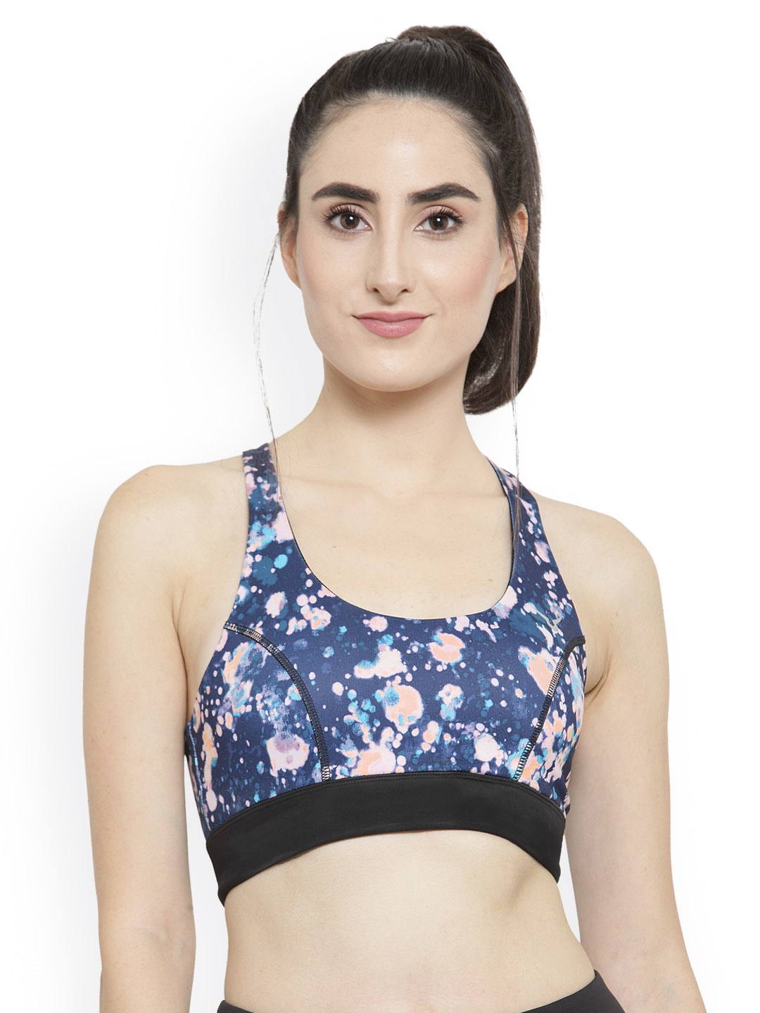 Invincible Women Bubble Print Sports Luxe Bra, Navy blue