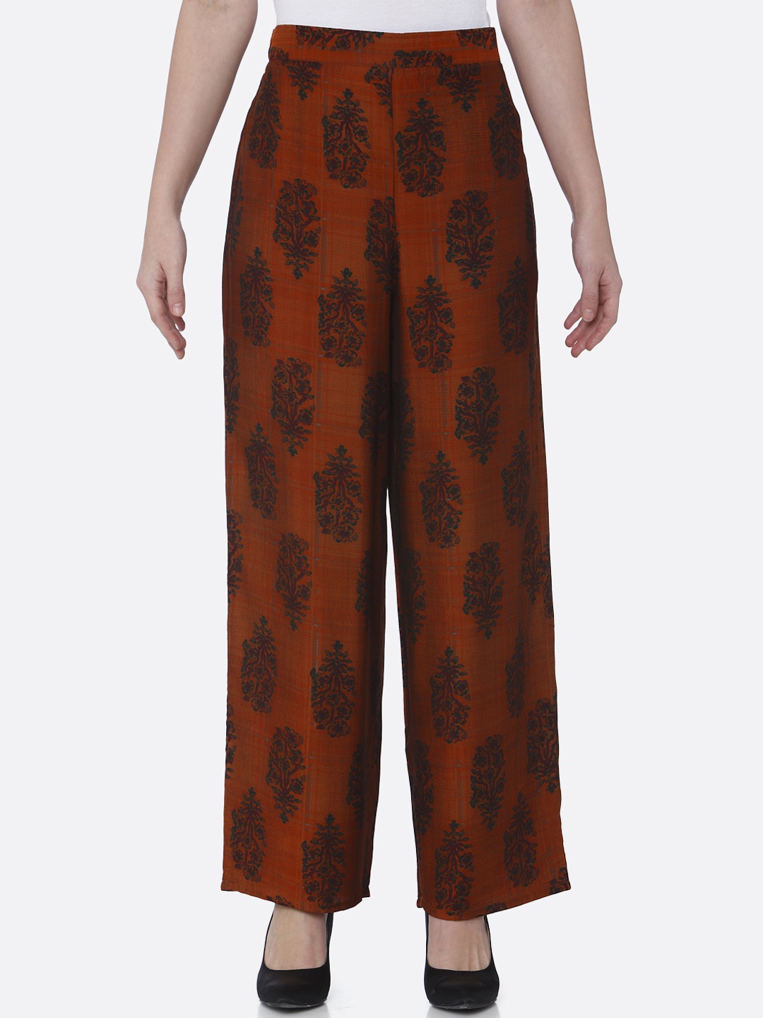 

shiloh Women Orange Printed Straight Palazzos