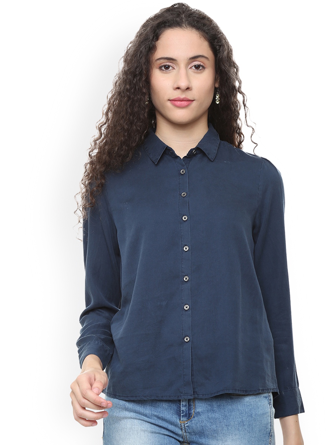 

People Women Blue Regular Fit Solid Casual Shirt