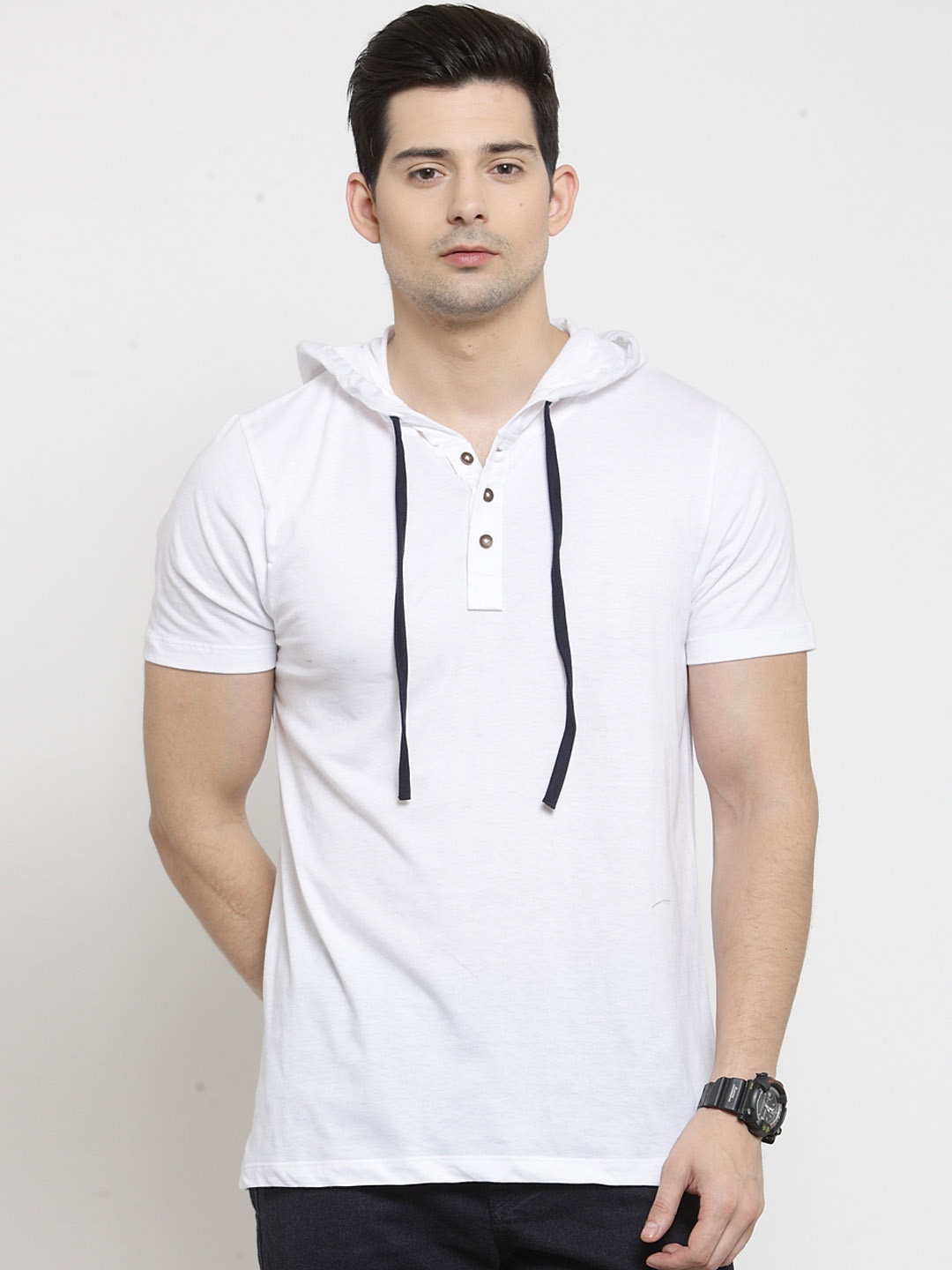 

Kalt Men White Solid Hooded T-shirt