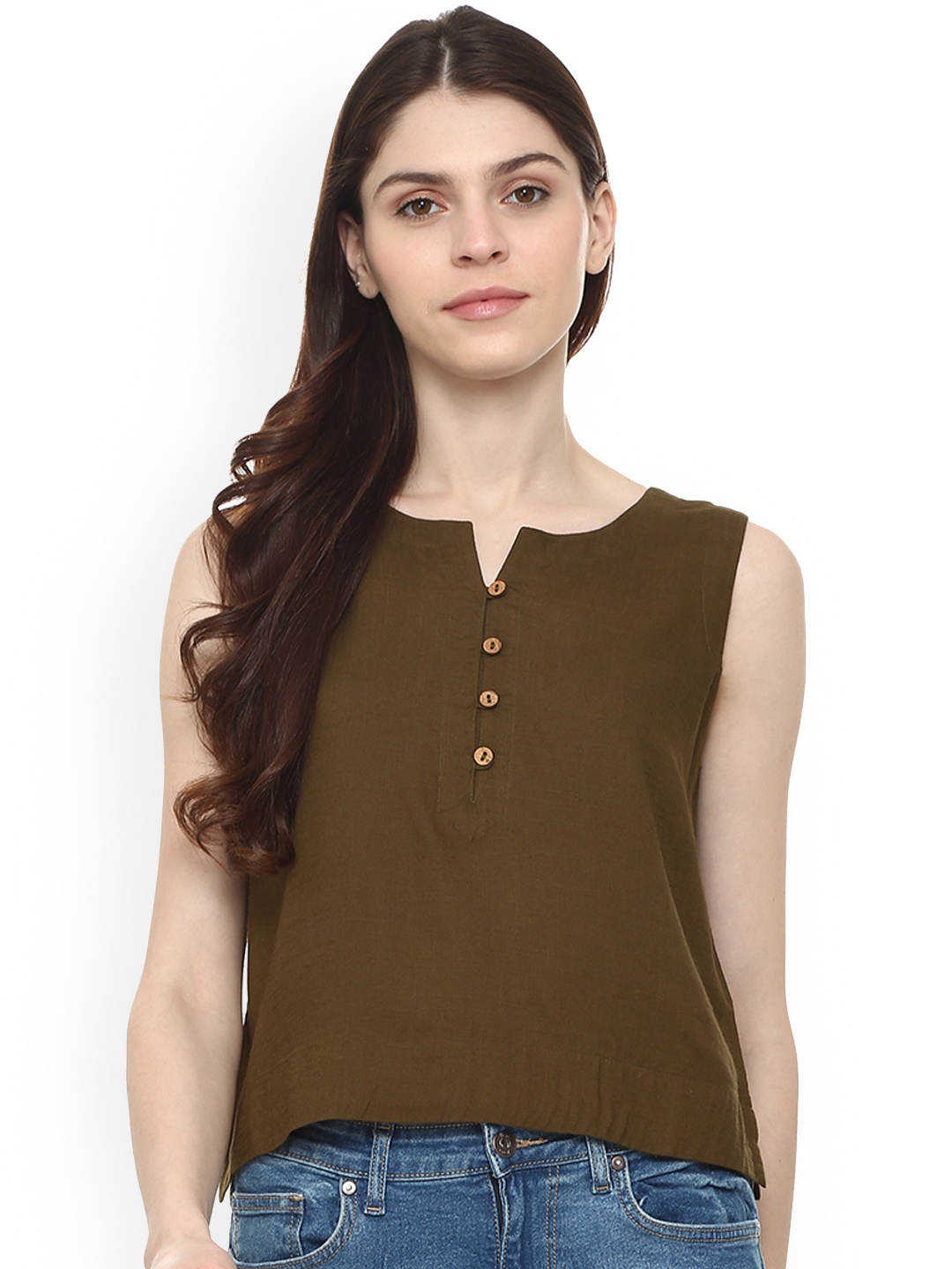 

People Women Olive Green Solid Top