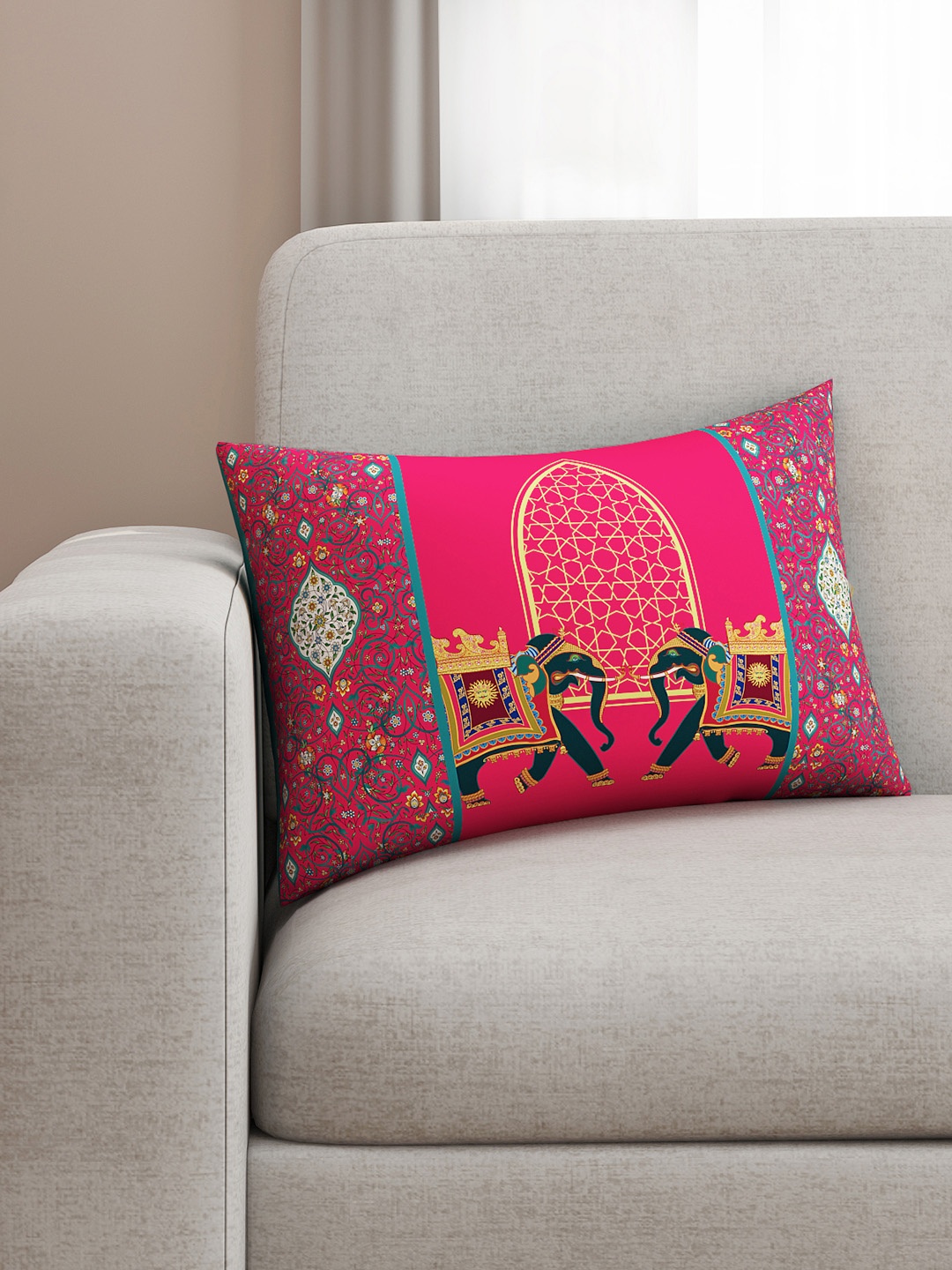 

SEJ by Nisha Gupta Pink Single Ethnic Motif Rectangle Cushion Covers