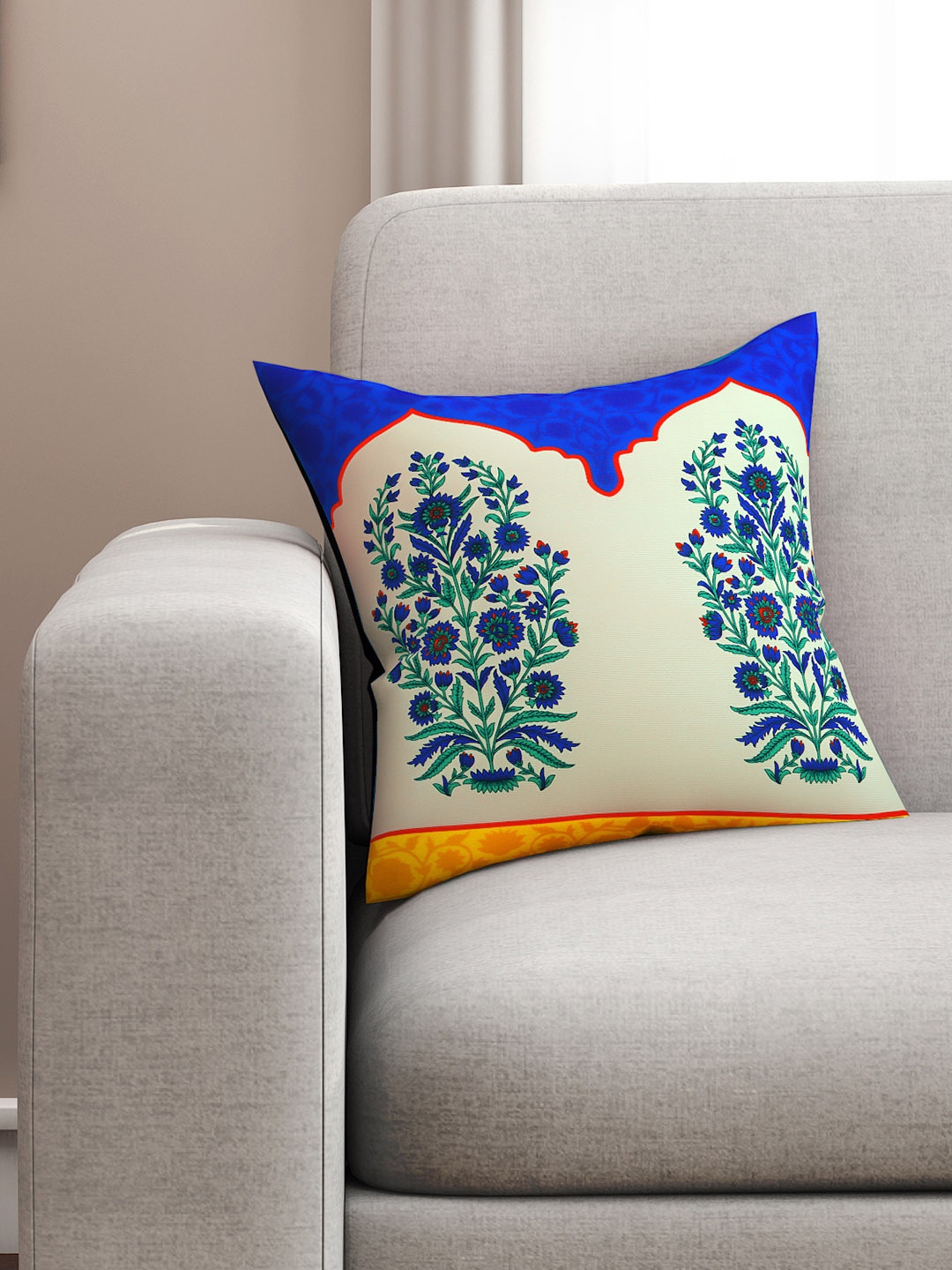 

SEJ by Nisha Gupta Blue & Green Single Floral Square Cushion Cover