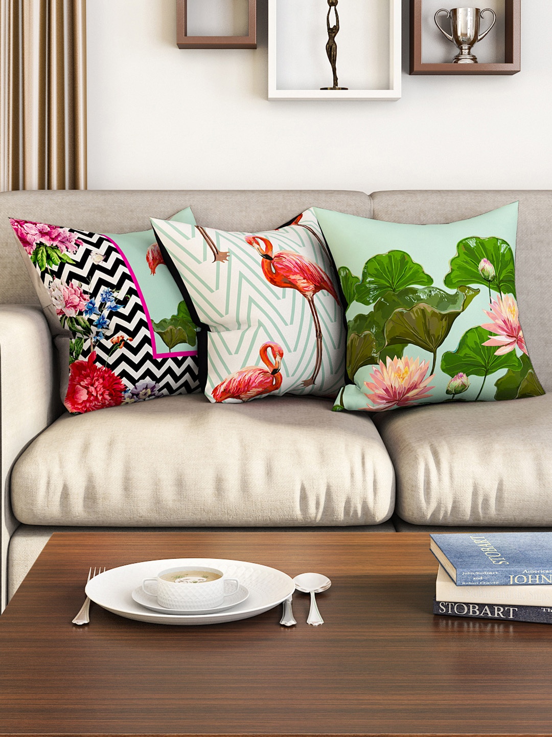 

SEJ by Nisha Gupta Set of 3 Abstract Square Cushion Covers, Green