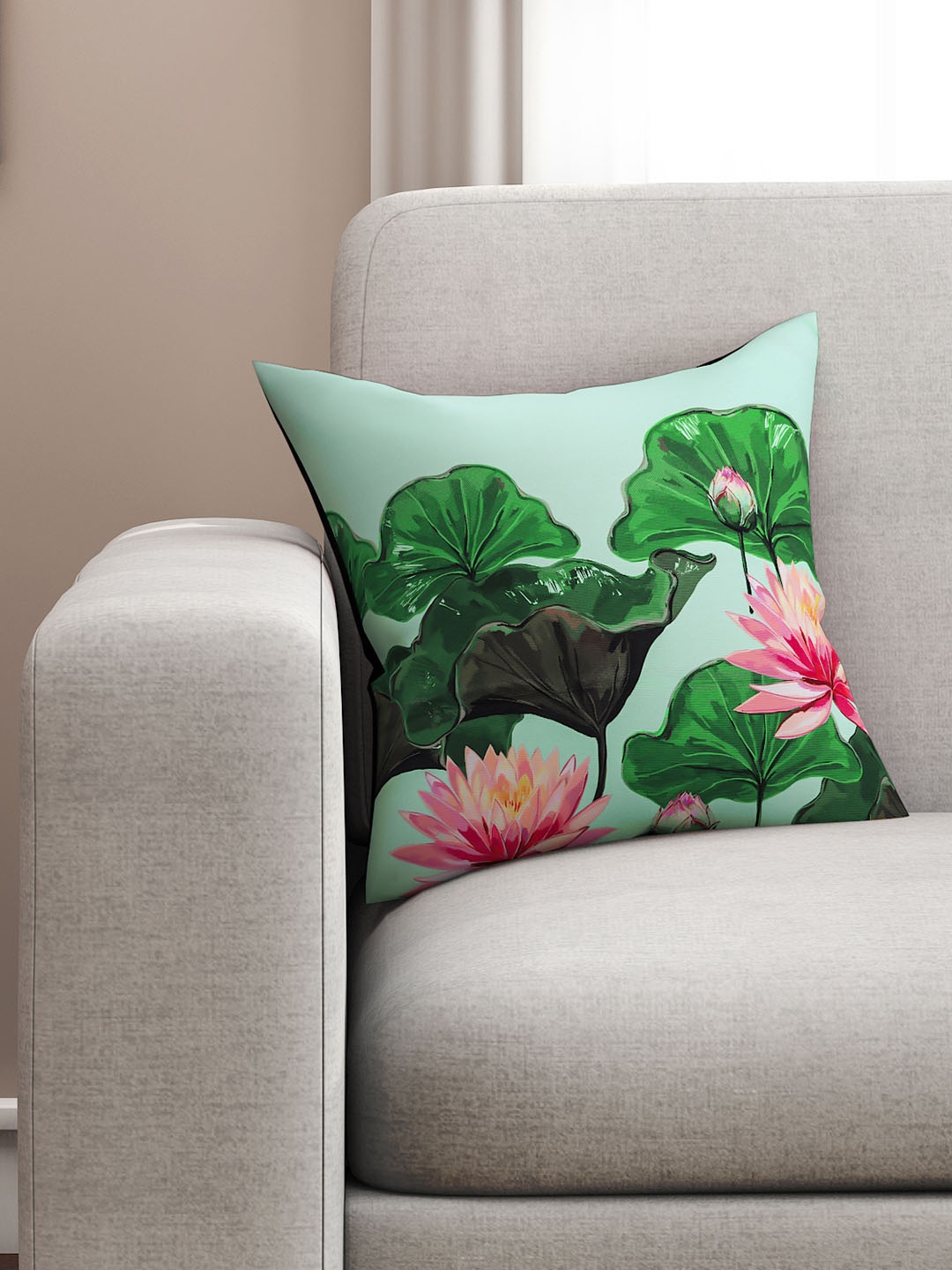 

SEJ by Nisha Gupta Blue & Pink Single Floral Square Cushion Cover
