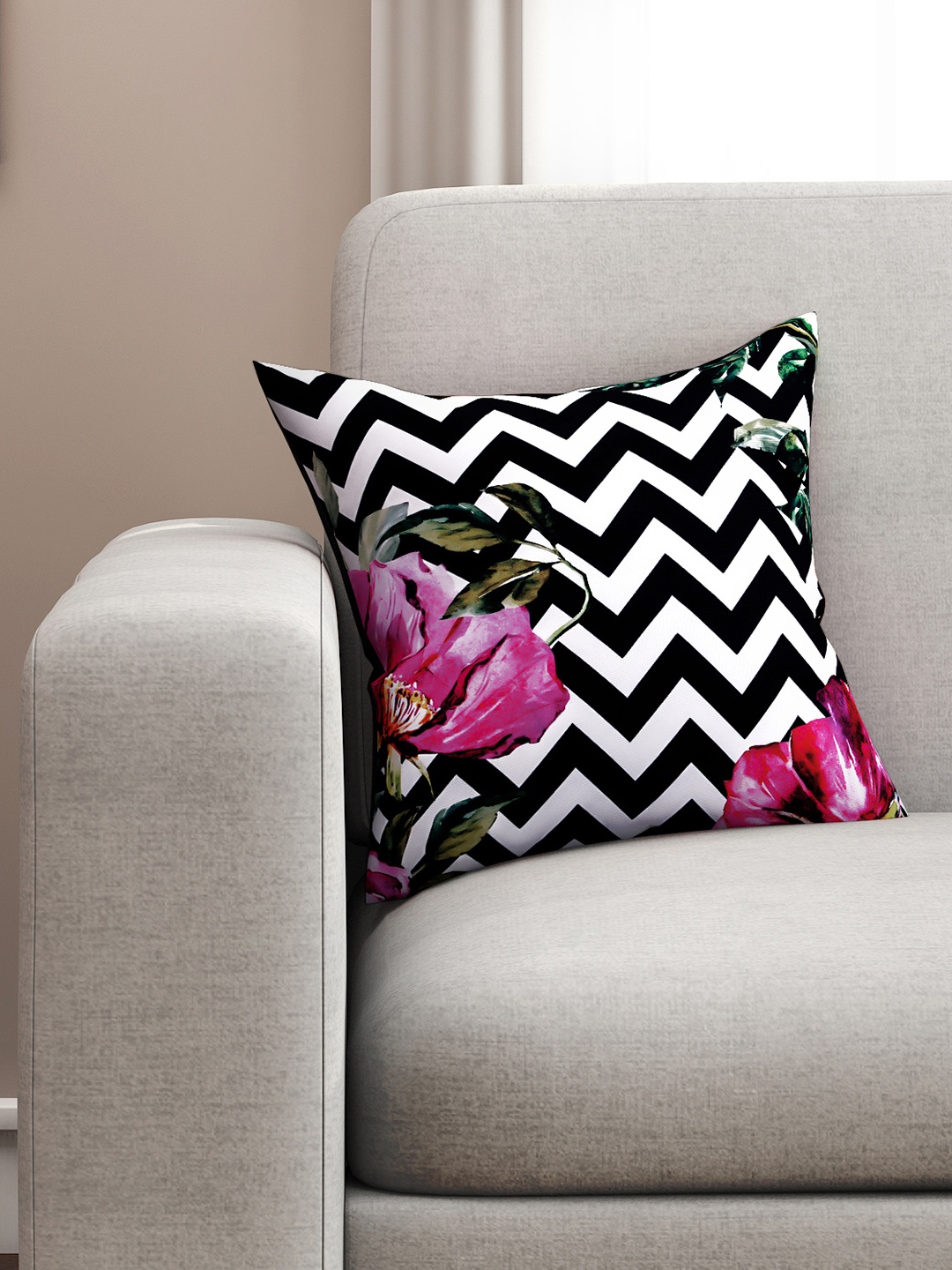SEJ by Nisha Gupta White Single Floral Square Cushion Covers