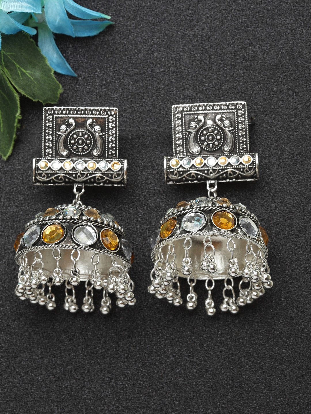 

Moedbuille Silver-Plated Handcrafted Dome Shaped Jhumkas