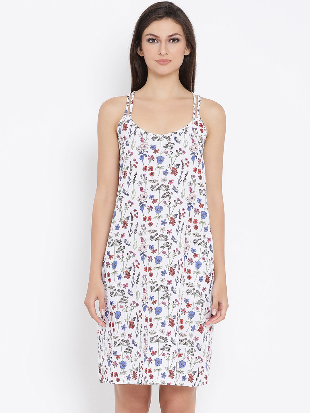 

Clovia White Printed Nightdress NS1207P18XL