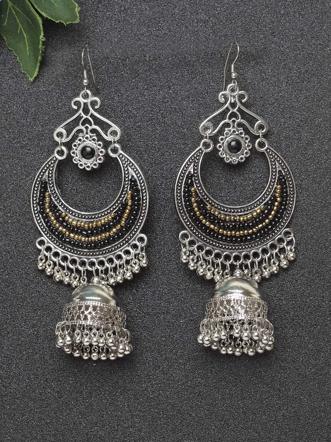 

Moedbuille Black Crescent Shaped Jhumkas
