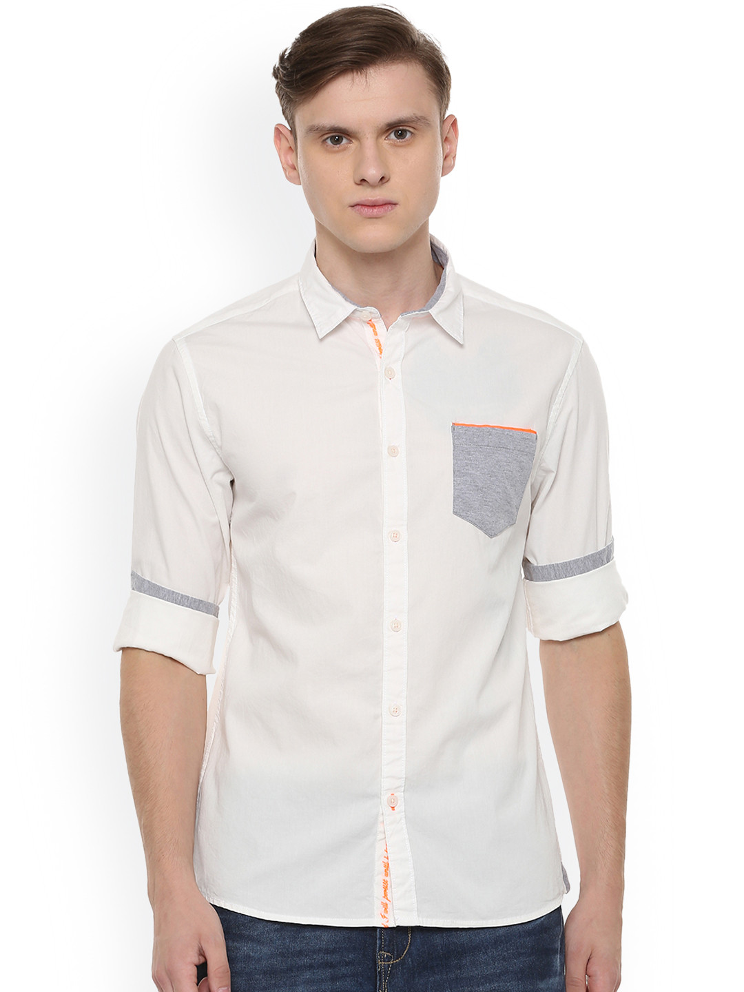 

People Men White Slim Fit Solid Casual Shirt