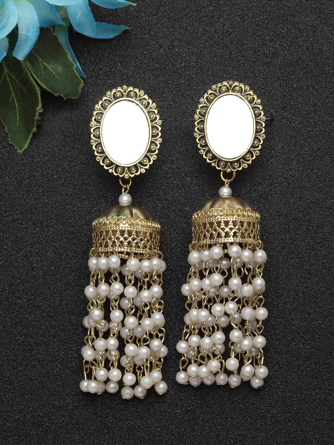 

Moedbuille Women White & Gold-Plated Contemporary Drop Earrings
