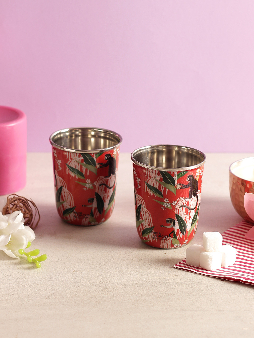 

India Circus by Krsnaa Mehta Set of 2 Multicoloured Printed Steel Tumblers, Multi