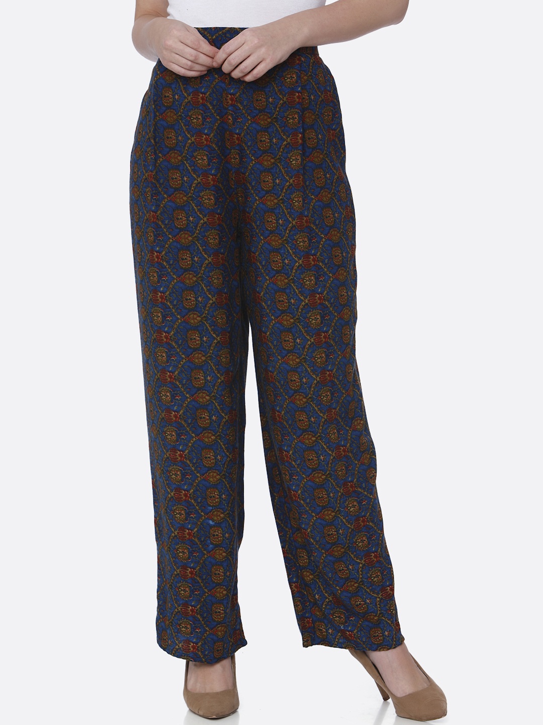 

shiloh Women Blue Printed Straight Palazzos