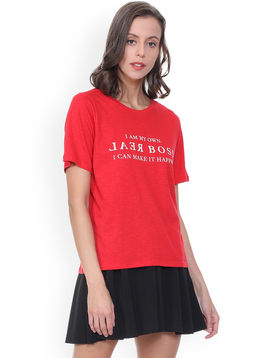 

People Women Red Printed Round Neck Pure Cotton T-shirt