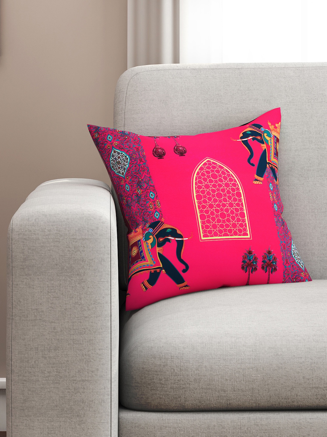 

SEJ by Nisha Gupta Red Set of Single Ethnic Motifs Square Cushion Covers