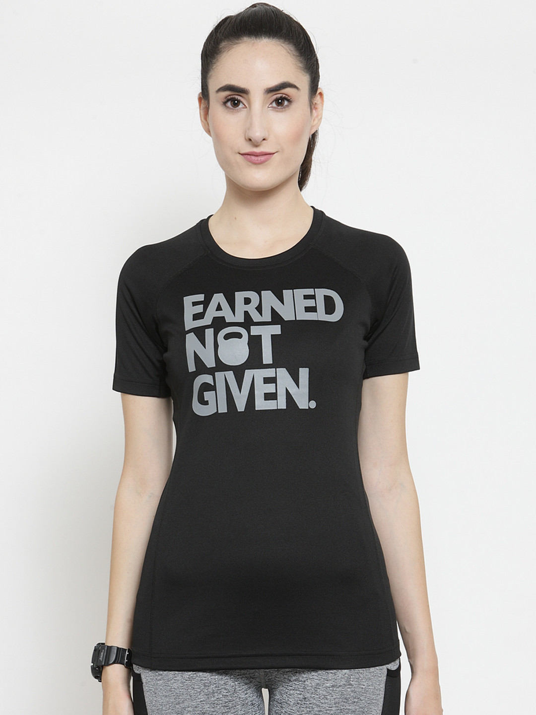

Invincible Women Black Printed Round Neck T-shirt
