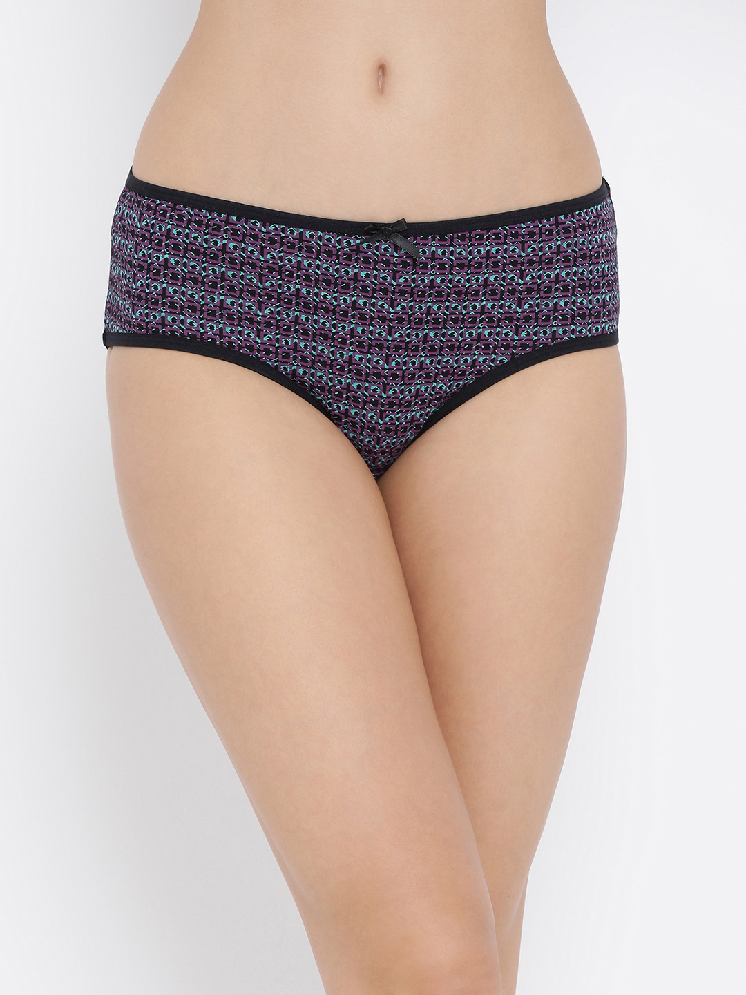 

Clovia Women Black & Purple Printed Mid Rise Hipster Briefs PN3229P13XL