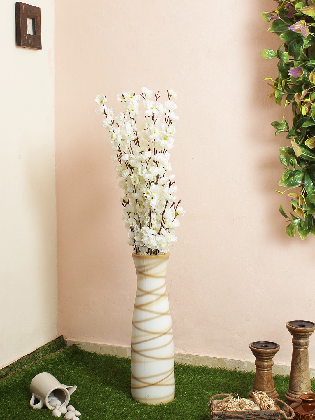 

Fourwalls White Artificial Cherry Blossom Floor Flower Plant Without Pot