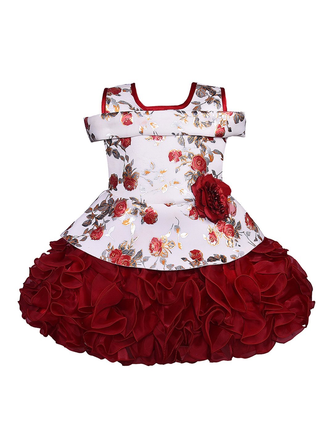 

Wish Karo Girls Maroon & White Printed Fit and Flare Dress