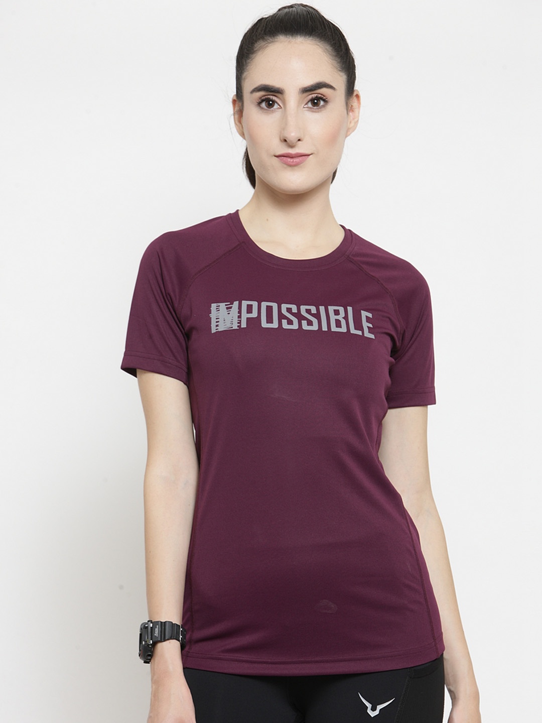 

Invincible Women Burgundy Printed Round Neck T-shirt