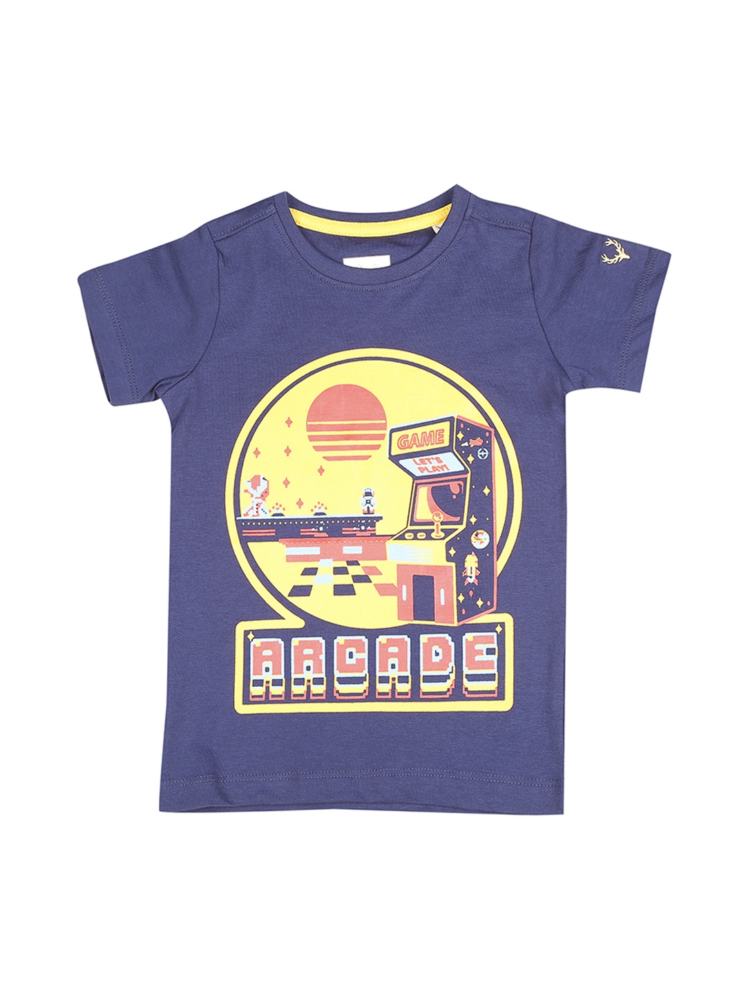 

Allen Solly Junior Boys Blue Printed Round Neck Pure Cotton T-shirt