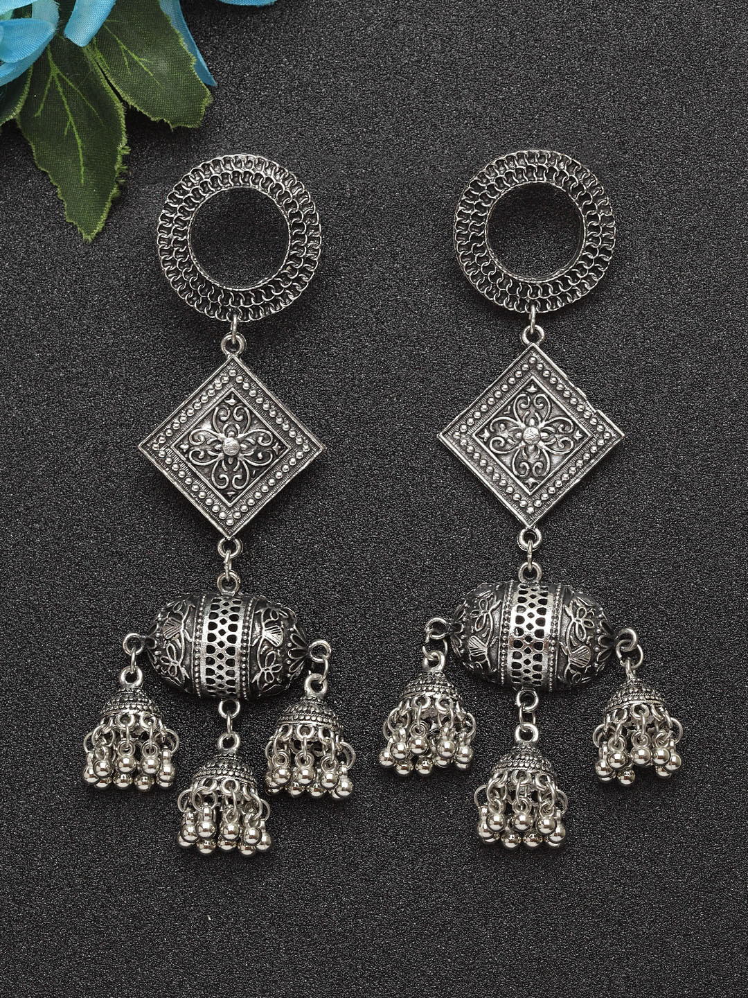 

Moedbuille Silver-Plated Handcrafted Filigree Classic Jhumkas