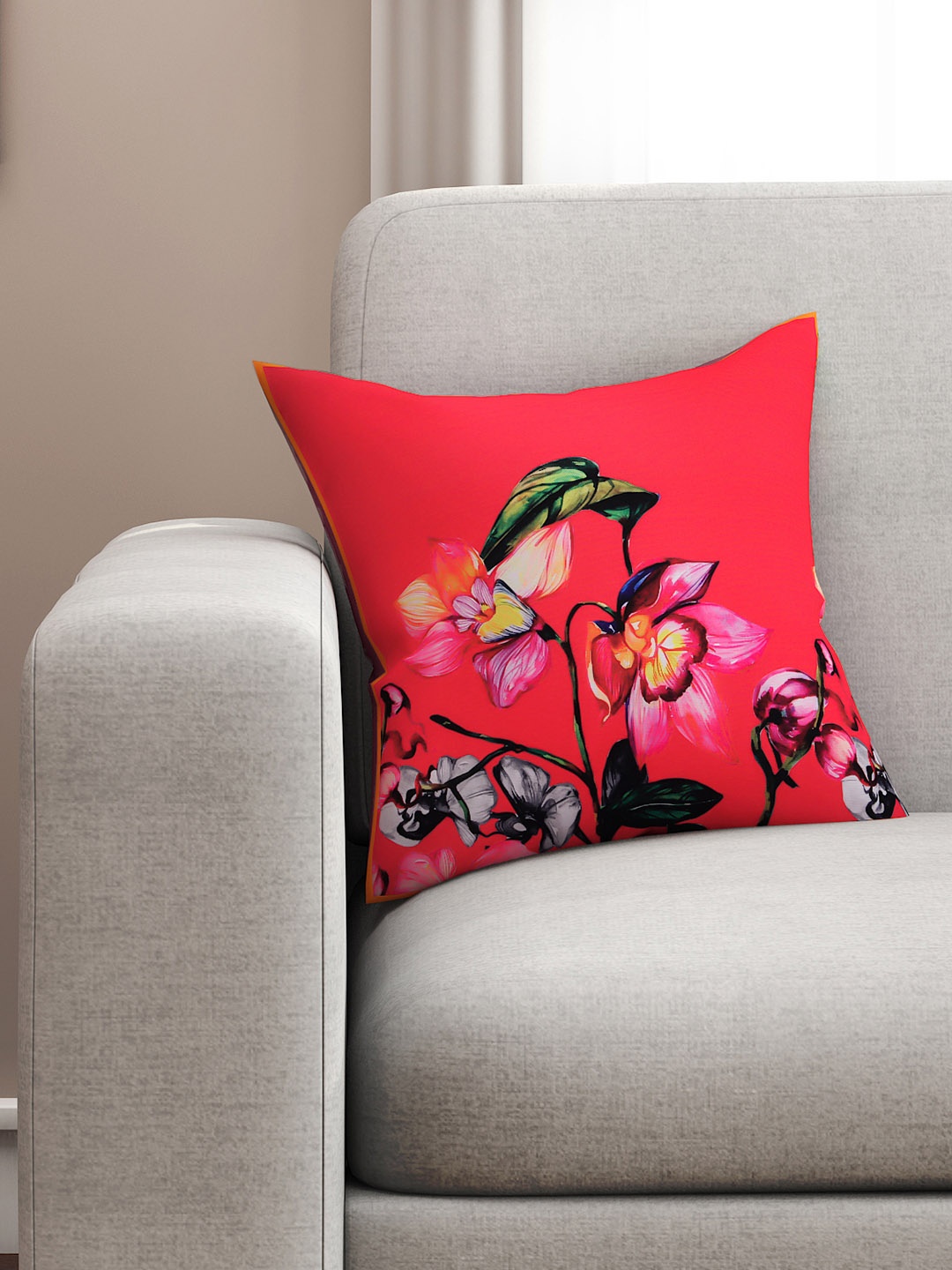 

SEJ by Nisha Gupta Red & Pink Single Floral Square Cushion Cover