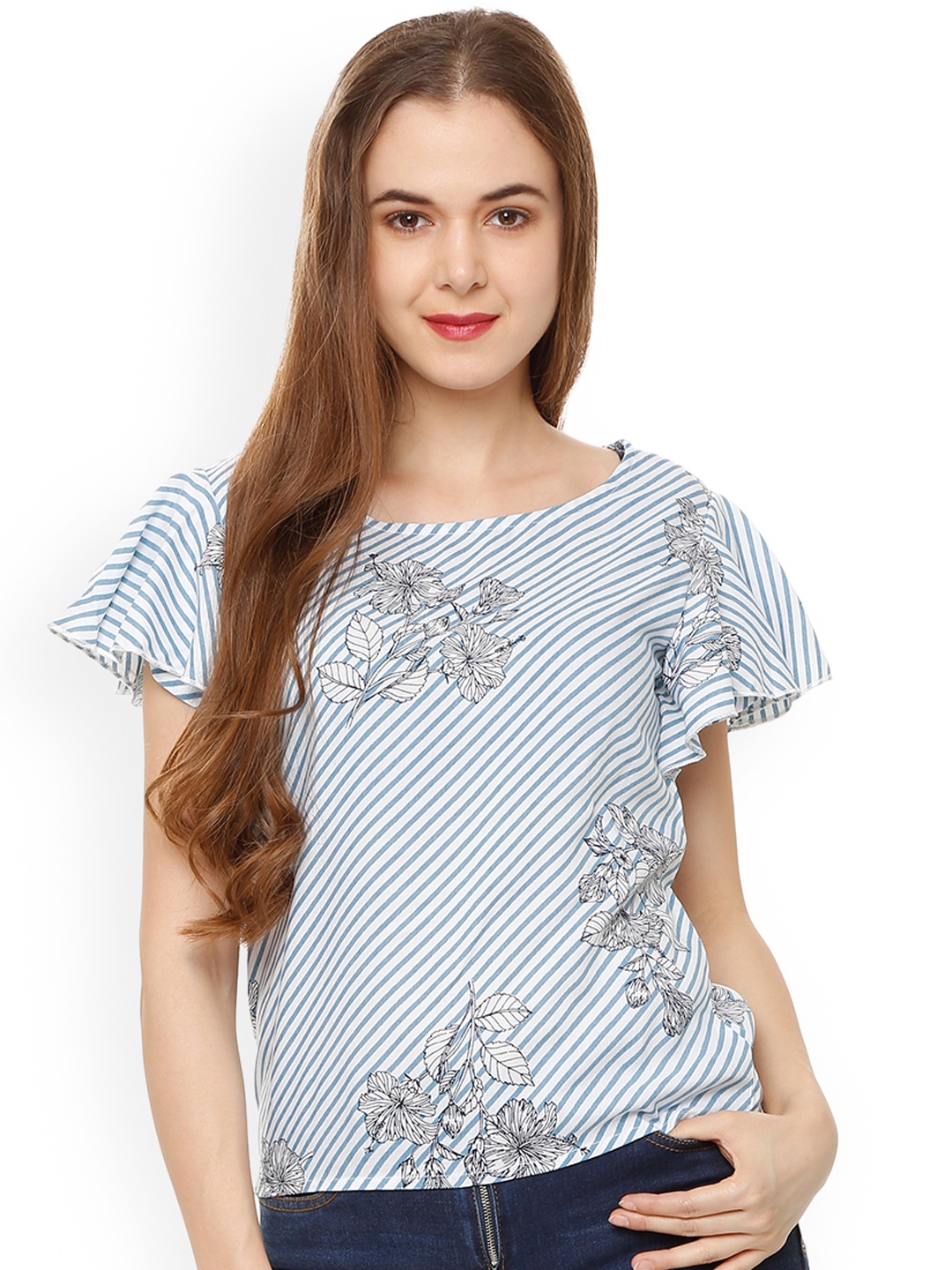 

People Women Blue Printed Top