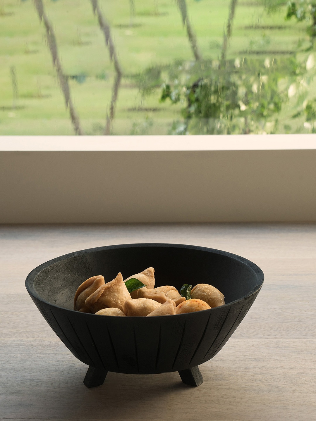 

ellementry Black Solid Wooden Bowl with Stand